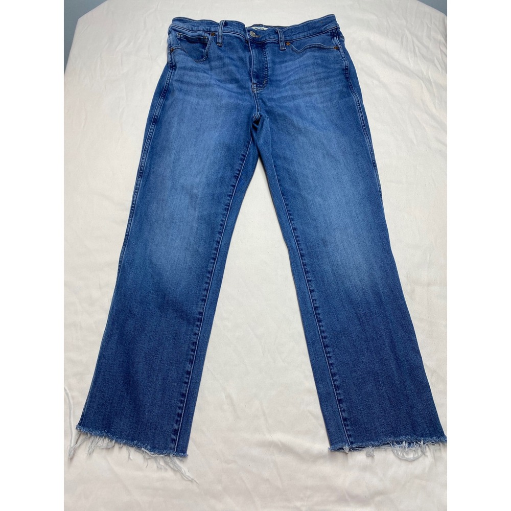 Madewell Mid-Rise Stovepipe Jeans Medium Wash Raw Hem Straight Leg Size 31